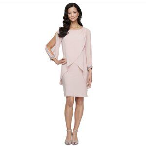 Sl Fashions Women's Tulip-Overlay Sheath Dress, Faded Rose, NWT